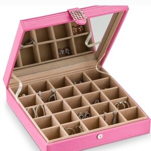 Pink Jewelry Organizer Box with Mirror